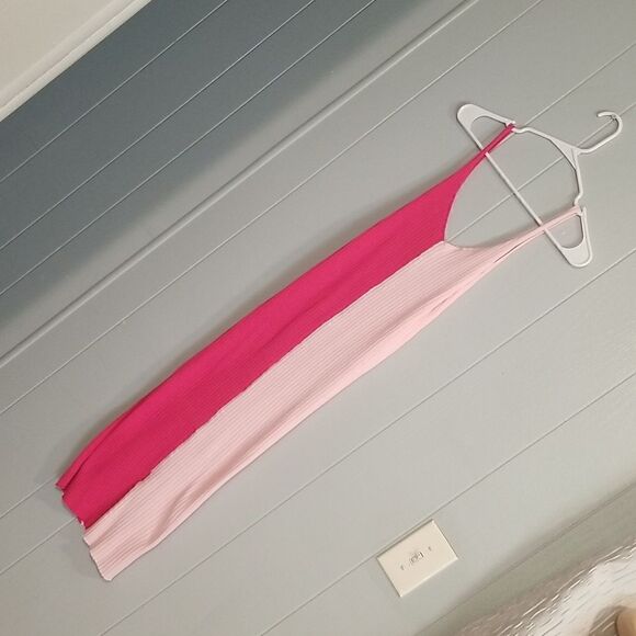 Women's 2023 Bodycon Midi Dress Colorblock Ribbed Knit Dress Pink med nwot - Picture 9 of 11